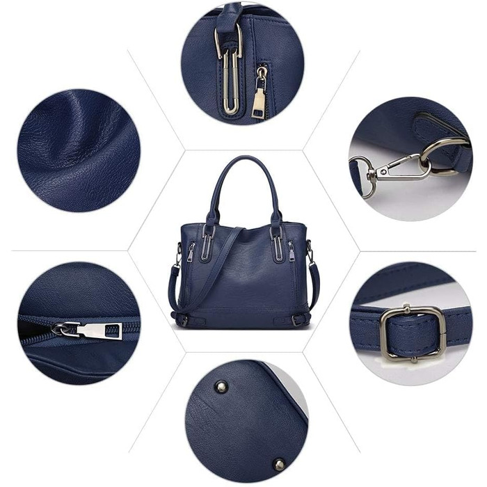 Жіноча сумка-шопер VINBAGGE з PU шкіри, темно-синя, через плече, для офісу та на кожен день