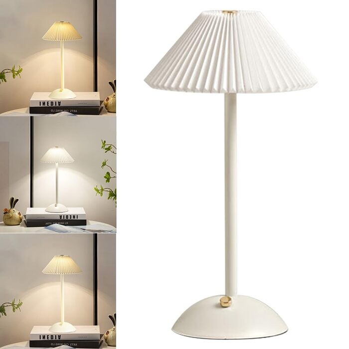 Світлодіодна настільна лампа Starnearby бездротова, з сенсорним димером та акумулятором. 3 режими світла, вінтажний металевий плафон. Лампа для спальні, офісу, тумбочки (біла основа)