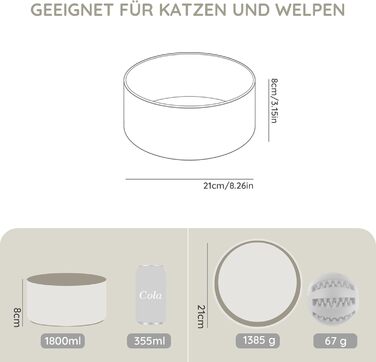 Керамічна миска для собак та котів SpunkyJunky, 1800 мл (2 шт.), сіра