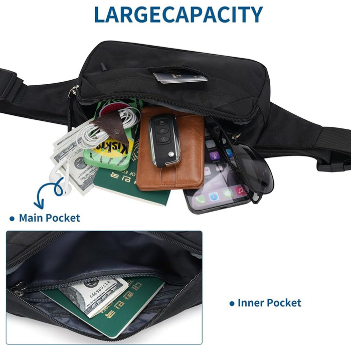 Чоловіча/жіноча поясна сумка Bauchtasche (Чорна) для спорту, подорожей та активного відпочинку