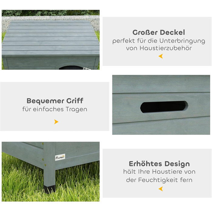 Паві Гат (PawHut) Будка для собак з дверима, клітка-переноска, водяний транспортувальний відсік для собак, котів, кроликів, вулиця, водовідштовхувальний, темний сірий, сосна, 80 x 55 x 53,5 см