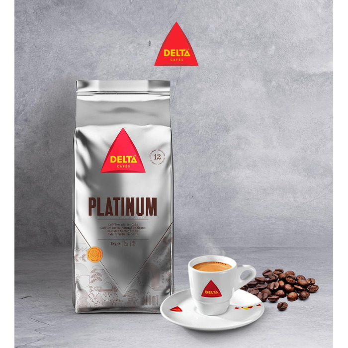 Кава в зернах Delta Cafés Platinum, інтенсивність 12, суміш арабіки з нотками меду та стиглих фруктів, 2 кг (2 упаковки по 1 кг)