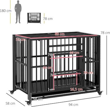 Клітка для собак PawHut з замком, подушкою та столиком, 80 x 56 x 63 см (чорний)