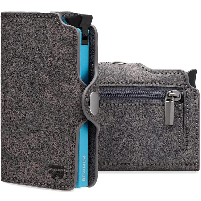BEWMER Преміум картхолдер для кредитних карток | Смарт-портмоне для жінок та чоловіків з RFID захистом від копіювання | Шкіряне картхолдер-гаманець сірого кольору