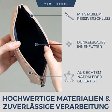 Шкіряна косметичка VON HEESEN для жінок та чоловіків, дорожня сумка для аксесуарів та засобів гігієни з натуральної шкіри, колір Rose