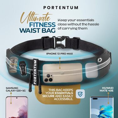 Портентум Поясна Сумка Laufgürtel, Чорна, Унісекс, для всіх розмірів до 150 см