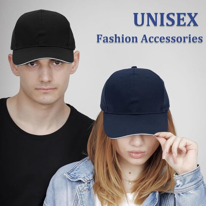 Кепки бейсбольні для чоловіків та жінок, 3 шт. Регульовані кепки з бавовни, з білим краєм для гольфу, бігу, спорту на відкритому повітрі, синій+сірий+чорний