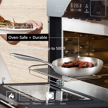 Набір сковорідок з нержавіючої сталі LOLYKITCH (3 шт.) 20.3-25.4-30.5 см, індукційне дно, для плити та духовки