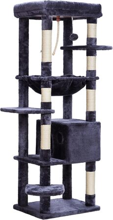 Котячий будиночок Heybly Kratzbaum з декою, для великих котів, котячий комплекс, великі платформи, гніздо, 50 x 50 x 153 см, HCT050MU (димно-сірий)