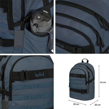 Шкільний рюкзак Baagl для хлопчиків та дівчаток-підлітків зі скейтбордом, відділенням для ноутбука та нагрудною стрічкою (Dust Blue)