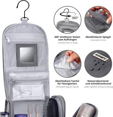 Large Premium Hanging Toiletry Bag with Mirror | Toiletry Bag for Women with Hook | Toiletry Bag for Men | Toiletry Bag for Women | Large Cosmetic Bag (Gray)
