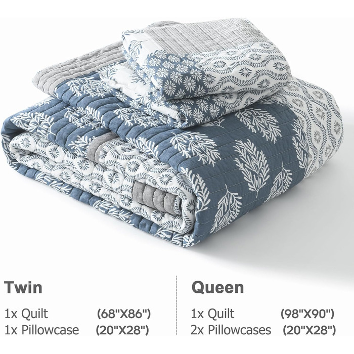 Комплект постільної білизни Finlonte Quilt Twin (1.5), блакитно-сірий-білий, 2-х частинний, 183x218 см
