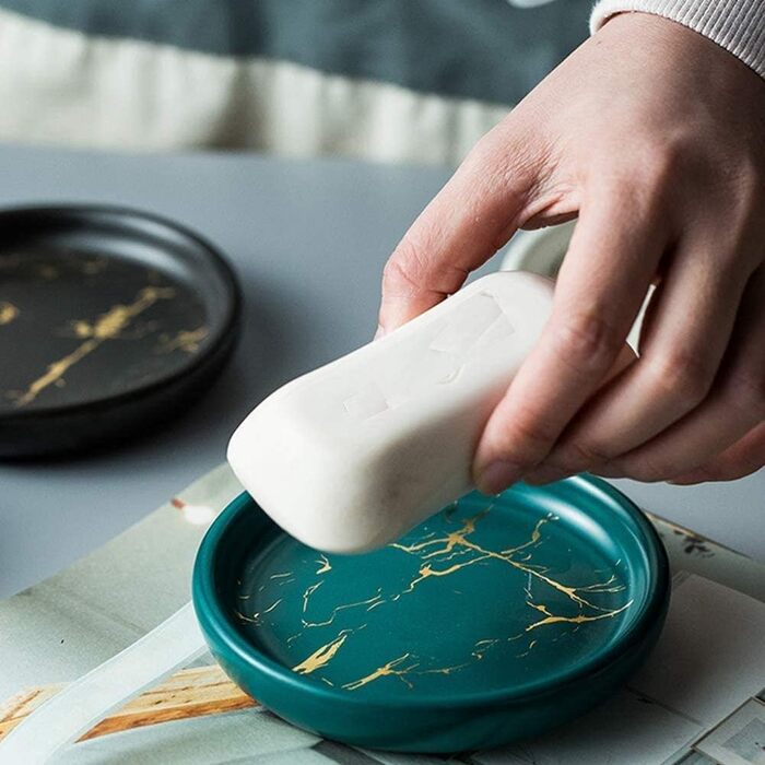 Керамічна мильниця FülleMore з ефектом мармуру, чорна, 11.2x2.2 см