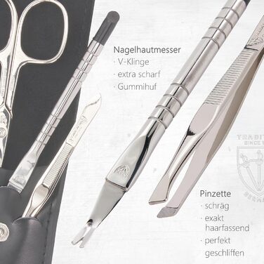 Набір для манікюру та педикюру 'Modena' від DREI SCHWERTER (4 шт.) | Німецька якість, шкіряний етоуй. Вміст: ножиці, пінцет, нагетільна пемза, ремувер для кутикули. Чорний колір
