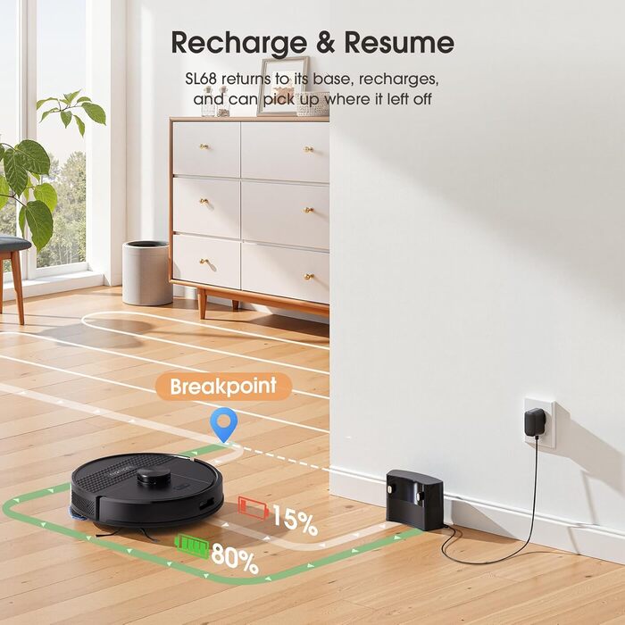 Робот-пилосос Lubluelu SL68 з функцією миття, 5000Pa, лазерна навігація, 54dB, анти-сифон, 150 хв роботи, керування через додаток, 24 зони заборони, чорний