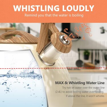 Чайник для плити Harriet Teekessel, 2.5 QT з флейтою, з 5-шаровим дном, з нержавіючої сталі, з термостійкою ручкою, підходить для газових та електричних плит, червоний глянцевий (бежево-білий глянцевий)