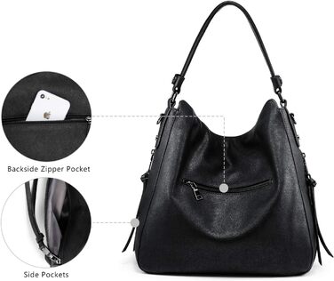 Жіноча сумка-шопер Realer середнього розміру, чорна (L) - PU шкіра, для роботи, офісу, покупок, вінтажний стиль Hobo