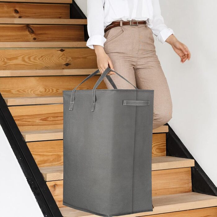 2-Pack 80L Large Laundry Basket, Foldable Laundry Basket/Laundry Bag with Long Reinforced Handles, Freestanding Laundry Basket for Bathroom, Bedroom, Dark Gray, Light Gray