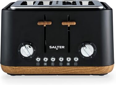 Тостер Salter Toronto 1.7L, 3kW, 360° обертання, фільтр від накипу, дерев'яний дизайн, бездротовий, захист від сухого кипіння, автовимкнення, контролер Otter, чорний