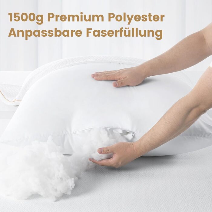 BedStory Pillowcases 80x80 2-Pack with Removable Bamboo Fiber Cover, Anti-Mite and Antibacterial Pillow Filled with 1500g x 2 Microfiber, Hypoallergenic, Comfortable, Soft, and Breathable Pillow - 2 Pieces (1 Pack) 80x80cm