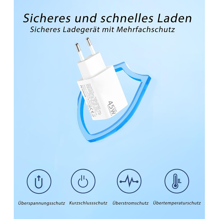 Мережевий зарядний пристрій USB-C 45W з 2 портами, PD 3.0, швидка зарядка для Samsung Galaxy S24/S23/S22, iPhone 16/15/14 Pro Max, iPad, Pixel, мобільні телефони