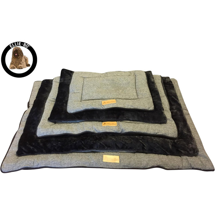 Ортопедичне ліжко для собак Ellie-Bo з піною з пам'яті, чорного кольору, вологостійке, для клітки 76 см, розмір M (XXL - [117 x 75 x 3 см], двостороннє твід та чорна штучна шерсть)