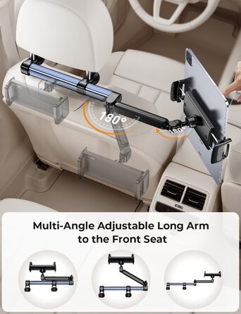 Тримач для планшету TRYONE в авто: кріплення на підголівник, 46 см, 3-в-1, для дітей, сумісний з iPad, Samsung Tab, Switch, телефонами (4.7-13 дюймів)