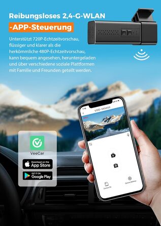 Відеореєстратор Veement Dashcam Auto Vorne 2.5K з WiFi, 1440P, 32GB SD, ParkWatch, Нічне Бачення, G-Sensor, Loop, APP, Чорний