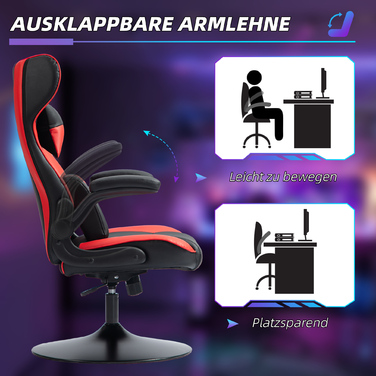 Vinsetto Gaming Chair with Rocking Function, Ergonomic Computer Chair, Height-Adjustable Office Chair, Swivel Desk Chair with Head and Lumbar Pillow, Supports up to 120 kg, Black+Red | Aosom