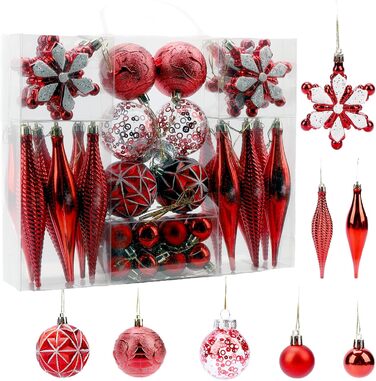 40 шт. прикрас на ялинку, міцні кулі, декор для ялинки, орнаменти (червоні)