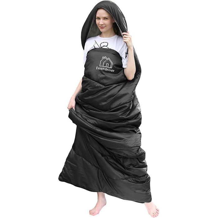 Сплячий мішок Friendriver XL, 4 сезони, водонепроникний, для дорослих та дітей, чорний, 86.6' x 33.46'