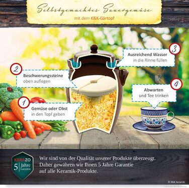 Керамічний глечик K&K 5 л для квашення з кришкою, каменем і щипцями