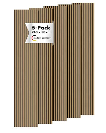 Акустичні настінні панелі Momento з натурального дуба 240x50 см (5 шт), ламелі для шумоізоляції, колір дуб натуральний, чорний фетр, Made in Germany