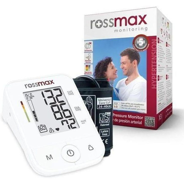 Тонометр Rossmax X5 BT з Bluetooth – вимірювання на плечі, автоматичний, клінічно перевірений, великий LCD-дисплей, виявлення AFib та PC, нерегулярне серцебиття