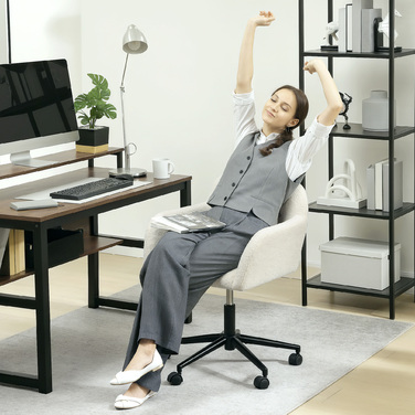 HOMCOM Swivel Office Chair with Wheels, Desk Chair, Fleece Fabric, Foam Padding, Adjustable Height, Home Office, Cream White