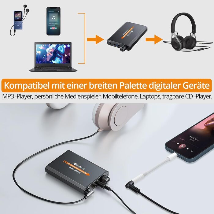 Портативний HiFi підсилювач для навушників Neoteck 3,5 мм, двоступеневий перемикач посилення, алюмінієвий корпус, чорний