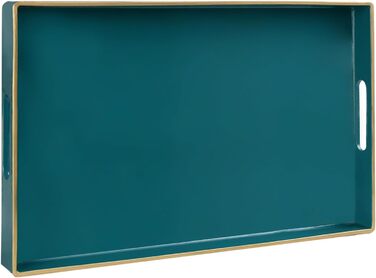 MAONAME Decorative Tray for Coffee Table, Modern Serving Tray with Handles, Rectangular Plastic Tea Tray for Ottoman, Bathroom Decoration, 40 x 25.9 cm (Dark Green)