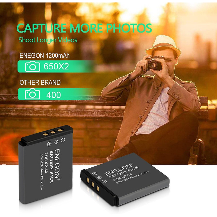 ENEGON Акумулятор Olympus/Nikon/Fujifilm (2 шт) + Зарядний пристрій Rapid Dual USB для Li-40B, Li-42B, EN-EL10, NP-45/50, INSTAX Mini 90