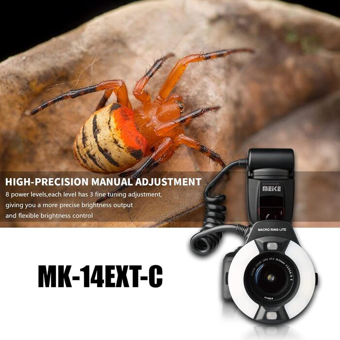 Meike MK-14EXT-C: Макро спалах Ring Lite з LED-лампою для Canon (5D Mark II, 6D, 7D, 50D, 60D, 70D, 550D, 600D, 650D, 700D)