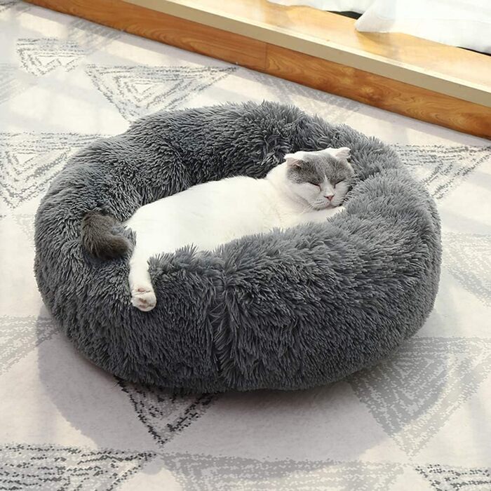 Cozy Cat Bed, Small Dog Bed, Warm Snuggly Soft Plush Winter Bed for Cat Caves, Non-Slip Bottom, Machine Washable, Sofa Bed for Puppies/Small Medium Cats (Gray, 50 cm)