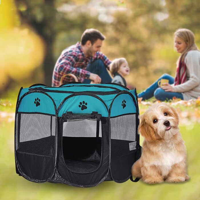 Клітка-манеж для собак та котів XianghuangTechnology, м'яка тканина, портативна, складана, діаметр 78,9 см x висота 58,9 см, блакитна