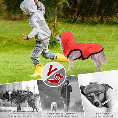 Idepet Waterproof 2-in-1 Rain Jacket for Dogs, Lightweight Overall for Dogs with Hood, Breathable Rain Poncho with Hood and Reflective Strip for Small, Medium, Large Dogs (2XL, Red) 2XL Red