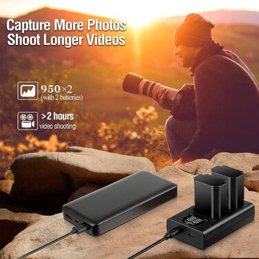 Запасний акумулятор ENEGON (2 шт) та смарт-зарядний пристрій Dual USB для камер Sony NP-FZ100 (Alpha 9, A9R, A7RIII, A7 III, A7R4, A7RIV)