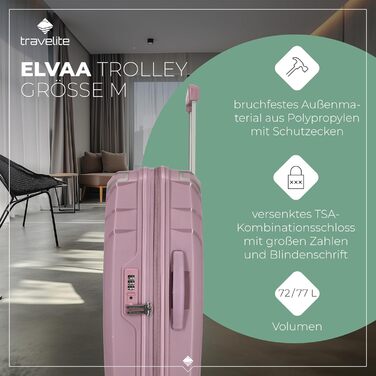 Чемодан Travelite ELVAA Rosé 66 см, 72-77 л, з TSA замком та розширюваною внутрішньою частиною
