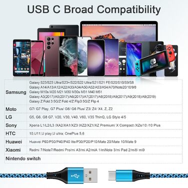 Кабель USB Type-C, 3 шт. [3м+2м+1м] для Samsung, Huawei, Xiaomi. Швидка зарядка, передача даних, нейлон.