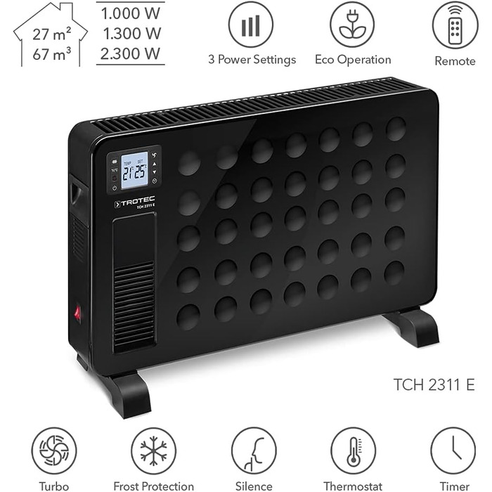 Електричний конвектор Trotec TCH 2311 E – 2300 Вт, чорний, мобільний