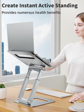 Adjustable Laptop Stand for Desk - Telescoping Design, Ergonomic Riser for 10-17 Inch Laptops (Silver)