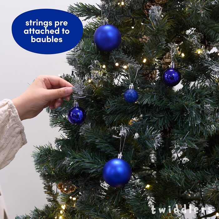 50 прикрас для ялинки Twiddlers – блакитні, різні розміри та покриття (6см, 4см, 3см)