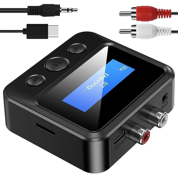 Bluetooth 5.1 Передавач/Приймач Аудіо: 2-в-1 Адаптер для ТВ, Стерео, AUX, RCA, з дисплеєм та низькою затримкою