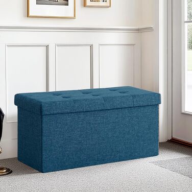 Zedelmaier Bench with Storage Space, Upholstered Bench, Seat Stool, Storage Chest, Load Capacity up to 300 kg, 76 x 38 x 38 cm (Linen - ) (Navy Blue, 38W x 76D x 38H cm)